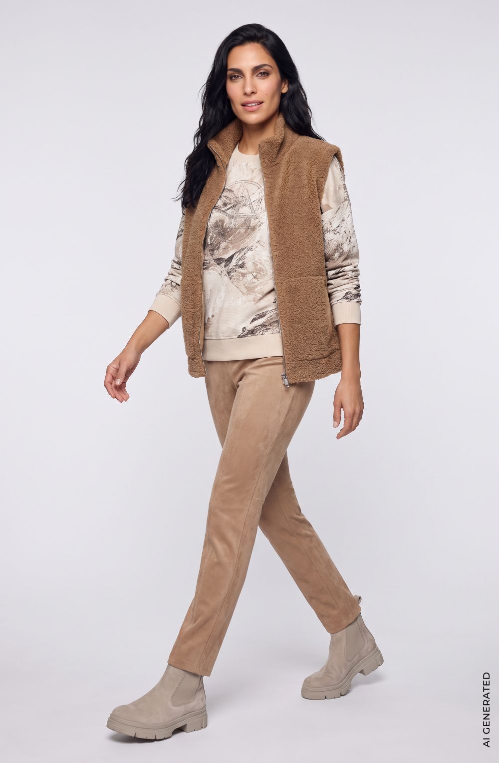 Almond Beige Abstract Design Lightweight Clara Sweatshirt