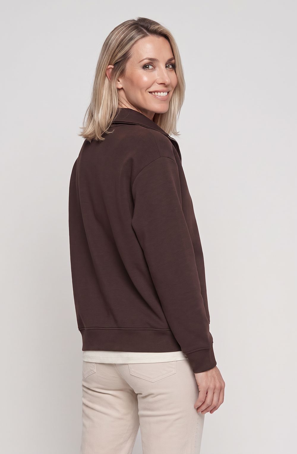 Coffee Bean Scuba Jersey Quarter Zip Sweatshirt