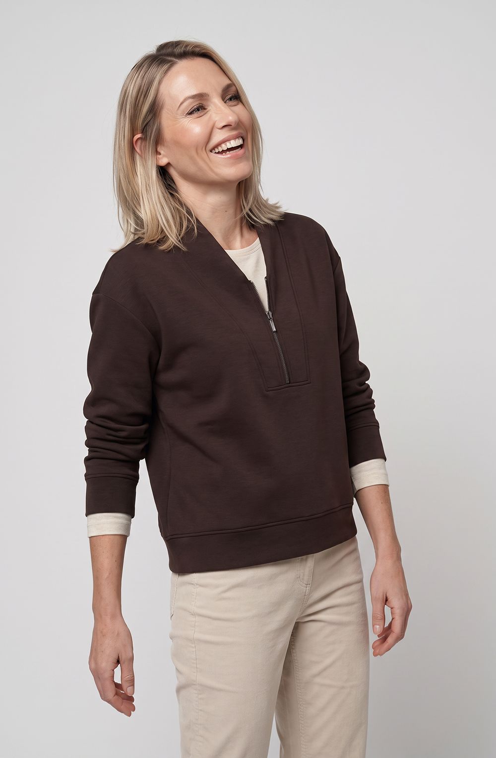 Coffee Bean Scuba Jersey Quarter Zip Sweatshirt
