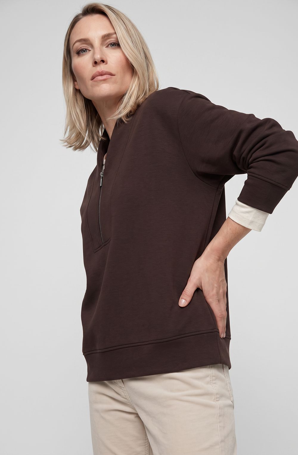 Coffee Bean Scuba Jersey Quarter Zip Sweatshirt
