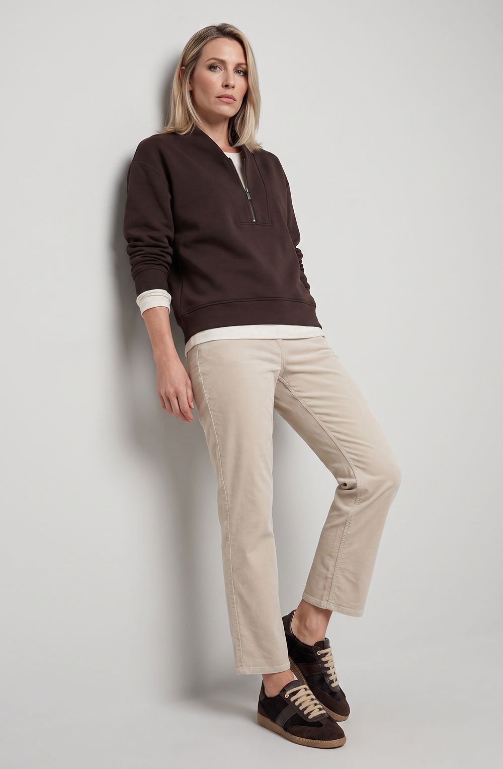 Coffee Bean Scuba Jersey Quarter Zip Sweatshirt