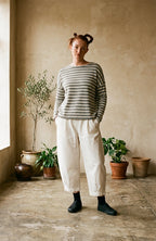 Grey and Latte Stripe Staggered Hem Alison Jumper