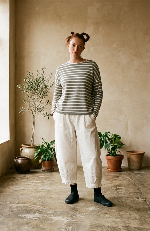 Grey and Latte Stripe Staggered Hem Alison Jumper