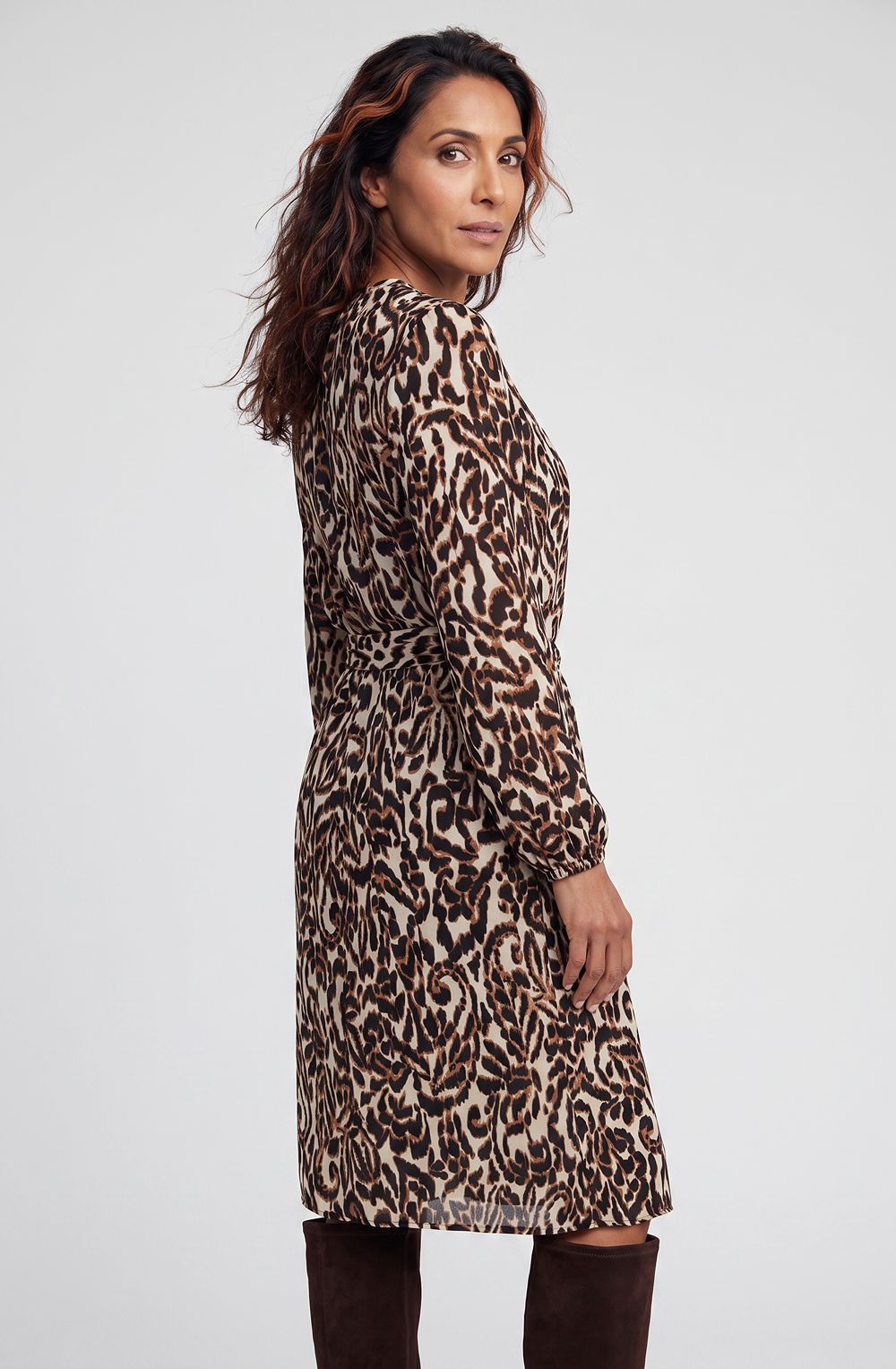 Coffee Bean Animal Print Belted Dress