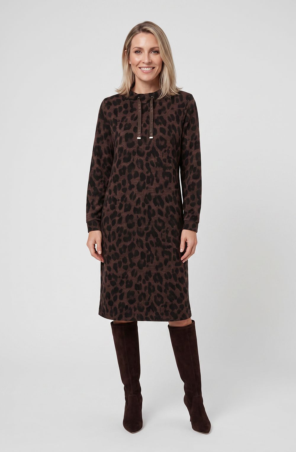 Coffee Bean Animal Print Weighted Jersey Dress