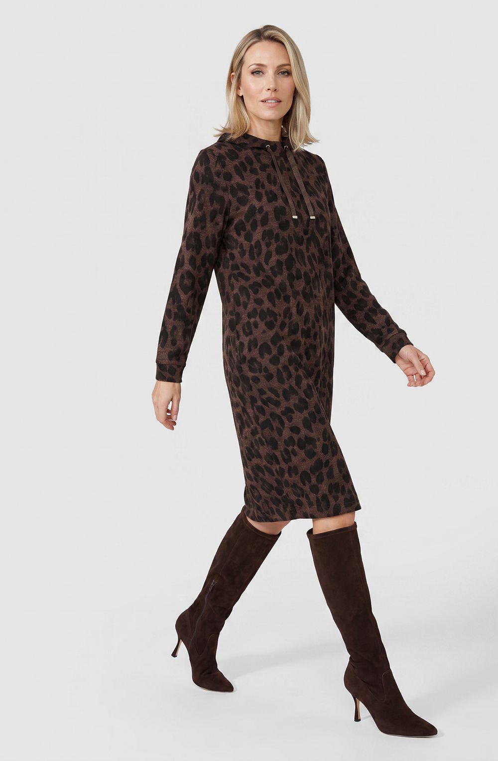 Coffee Bean Animal Print Weighted Jersey Dress
