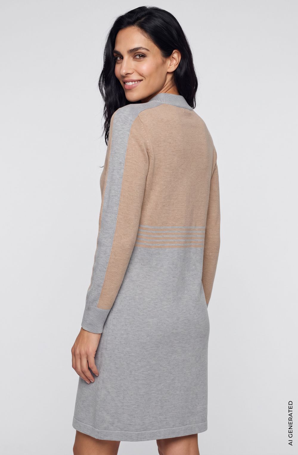 Pearl Grey Melange and Beige Knitted Dress