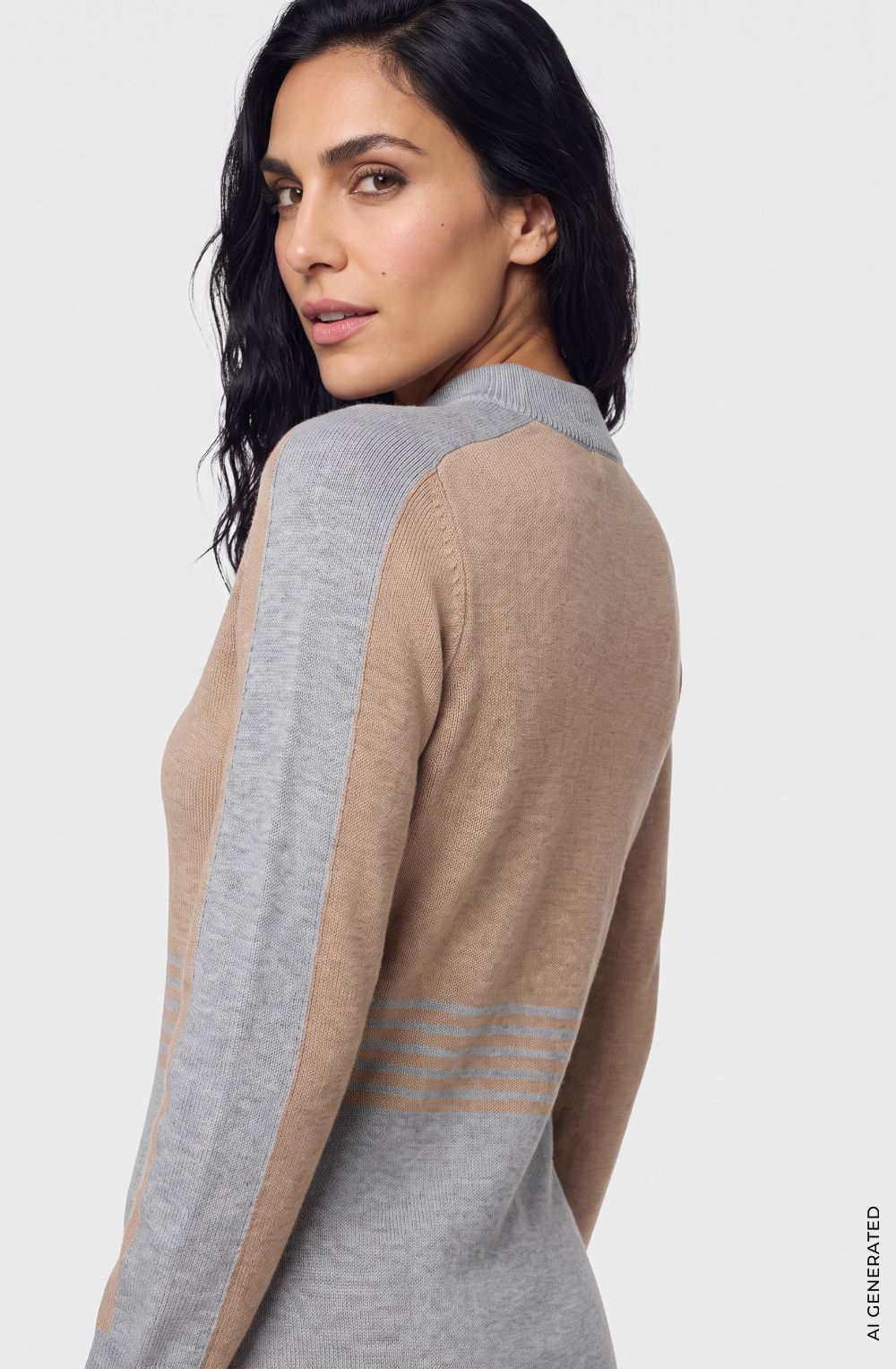 Pearl Grey Melange and Beige Knitted Dress