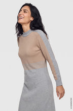 Pearl Grey Melange and Beige Knitted Dress