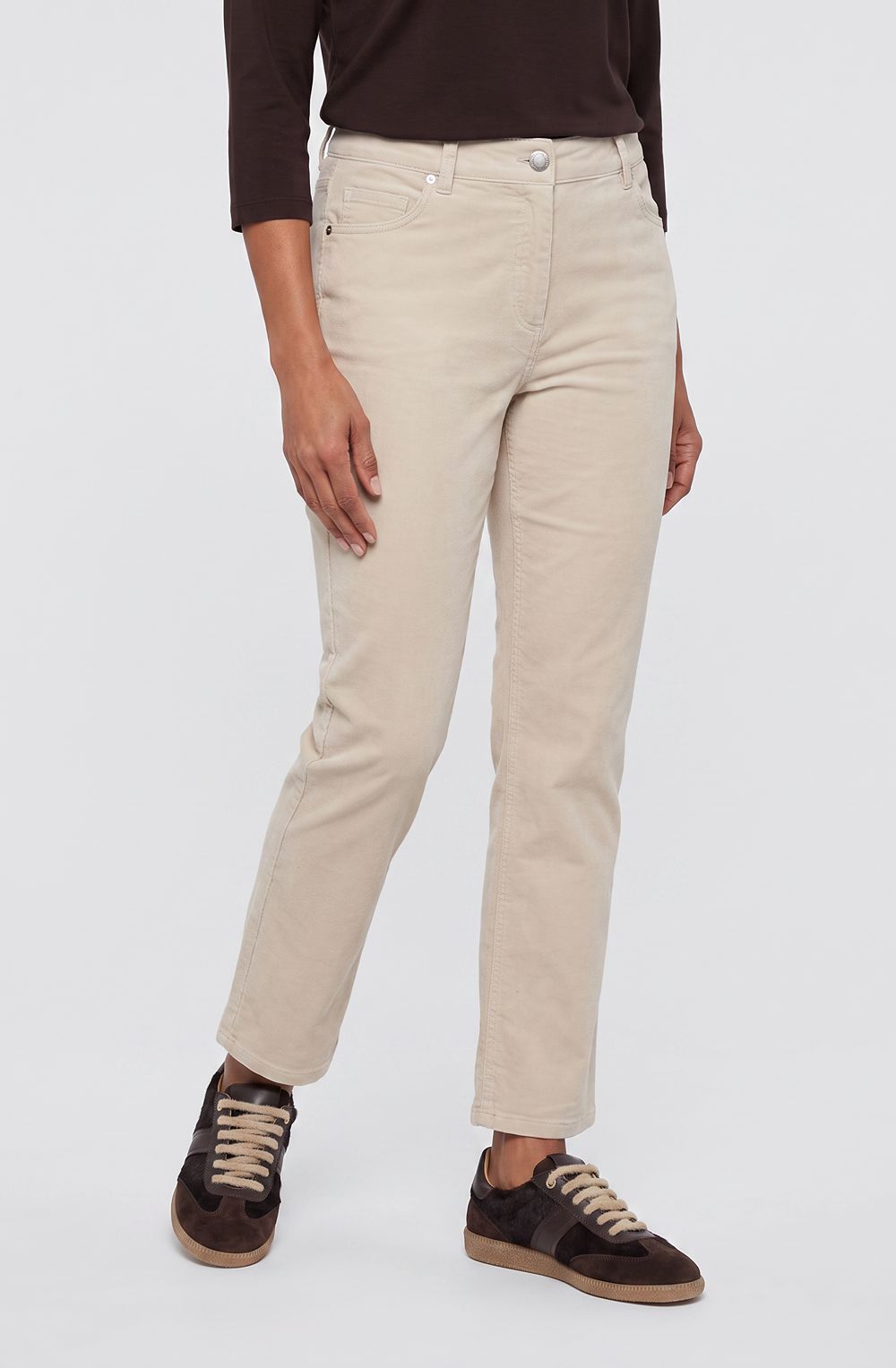 Almond Beige Straight Leg Corduroy Lisa Trousers