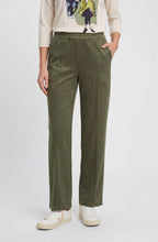 Olive Green Suede Effect Straight Leg Trousers