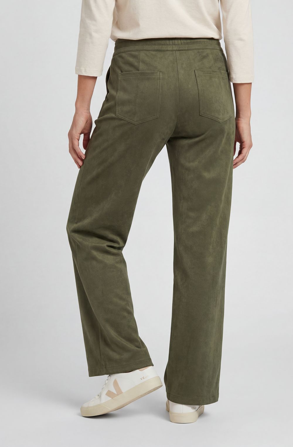 Olive Green Suede Effect Straight Leg Trousers