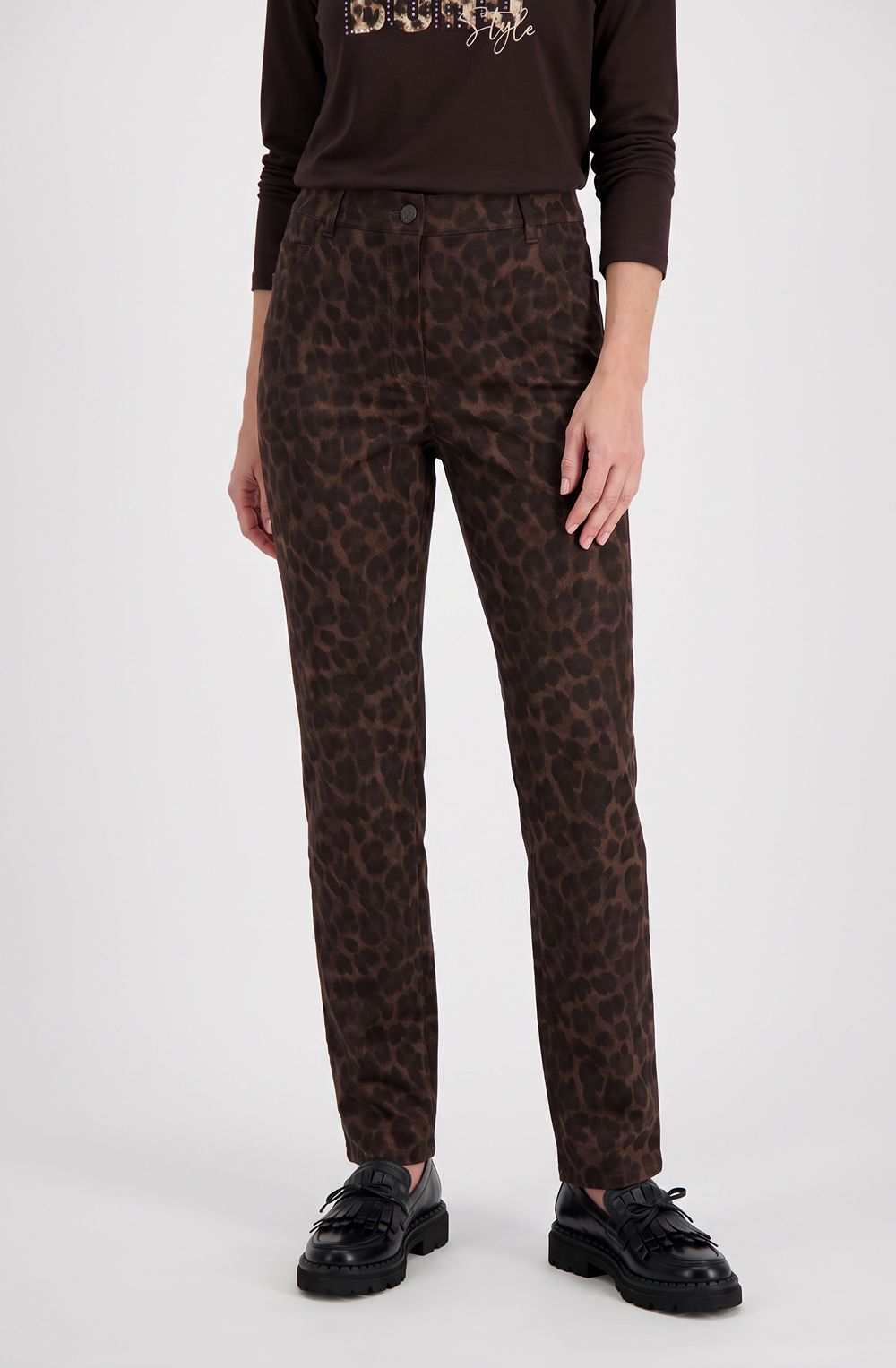 Coffee Bean Animal Print Suede Effect Mona Trousers