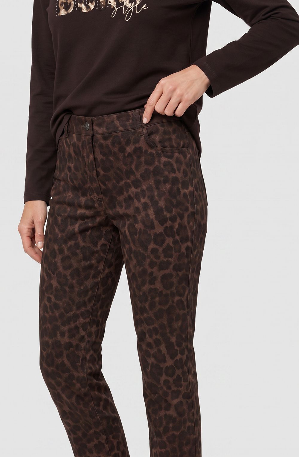 Coffee Bean Animal Print Suede Effect Mona Trousers