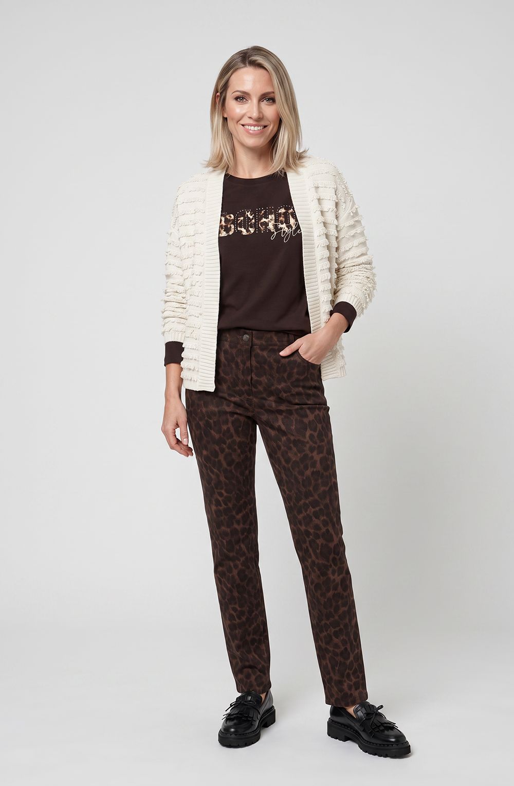 Coffee Bean Animal Print Suede Effect Mona Trousers