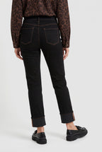 Black Mona Animal Print Detail Straight Leg Jeans