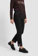 Black Mona Animal Print Detail Straight Leg Jeans