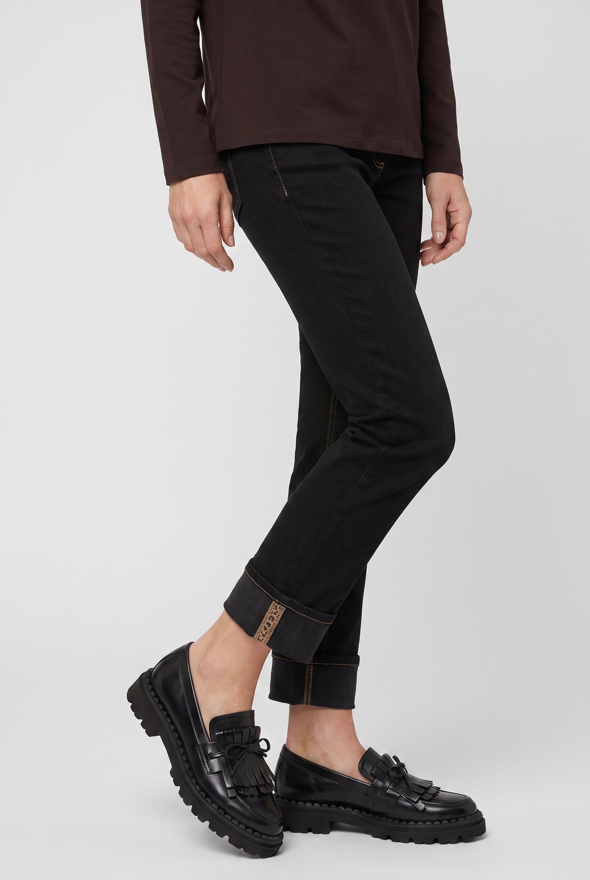 Black Mona Animal Print Detail Straight Leg Jeans