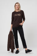 Black Mona Animal Print Detail Straight Leg Jeans