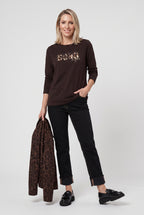 Black Mona Animal Print Detail Straight Leg Jeans
