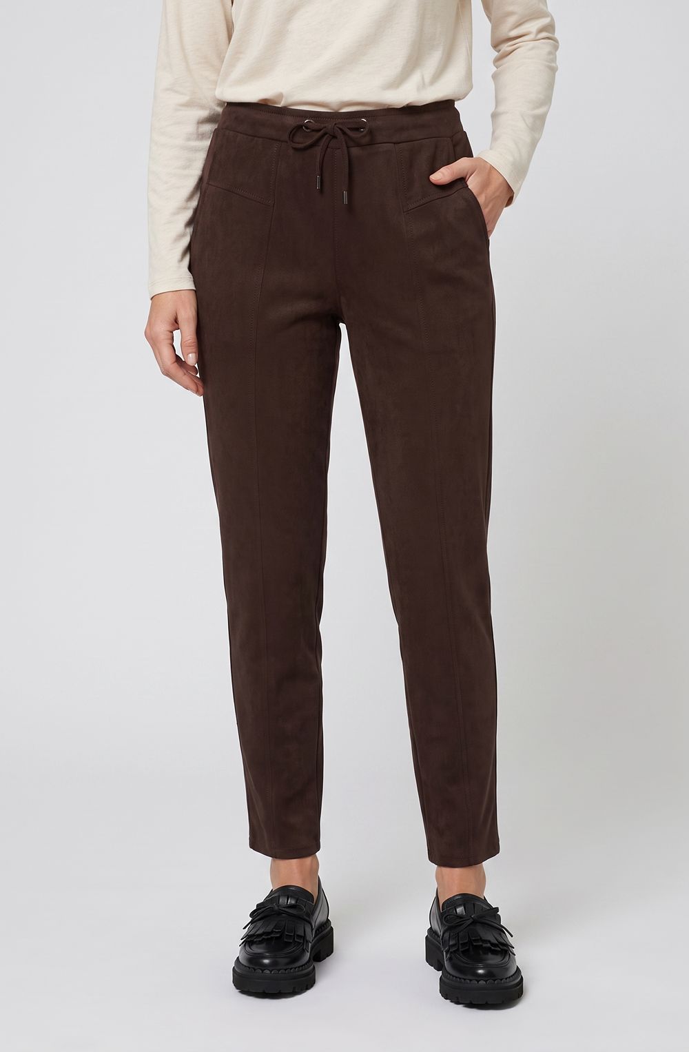 Coffee Bean Faux Suede Straight Leg Lisa Trousers