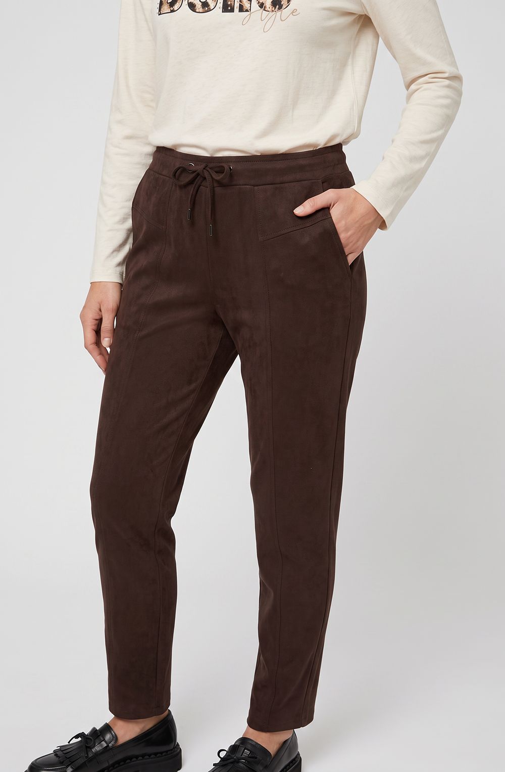 Coffee Bean Faux Suede Straight Leg Lisa Trousers