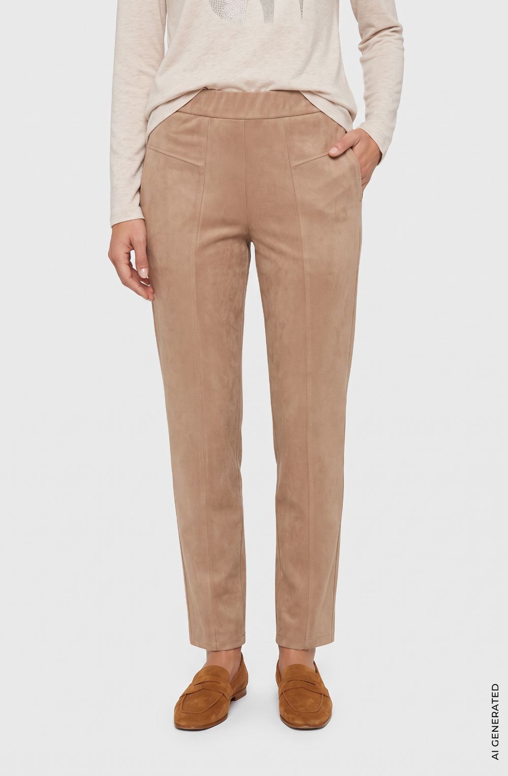 Hazelnut Suede Effect Lisa Straight Trousers
