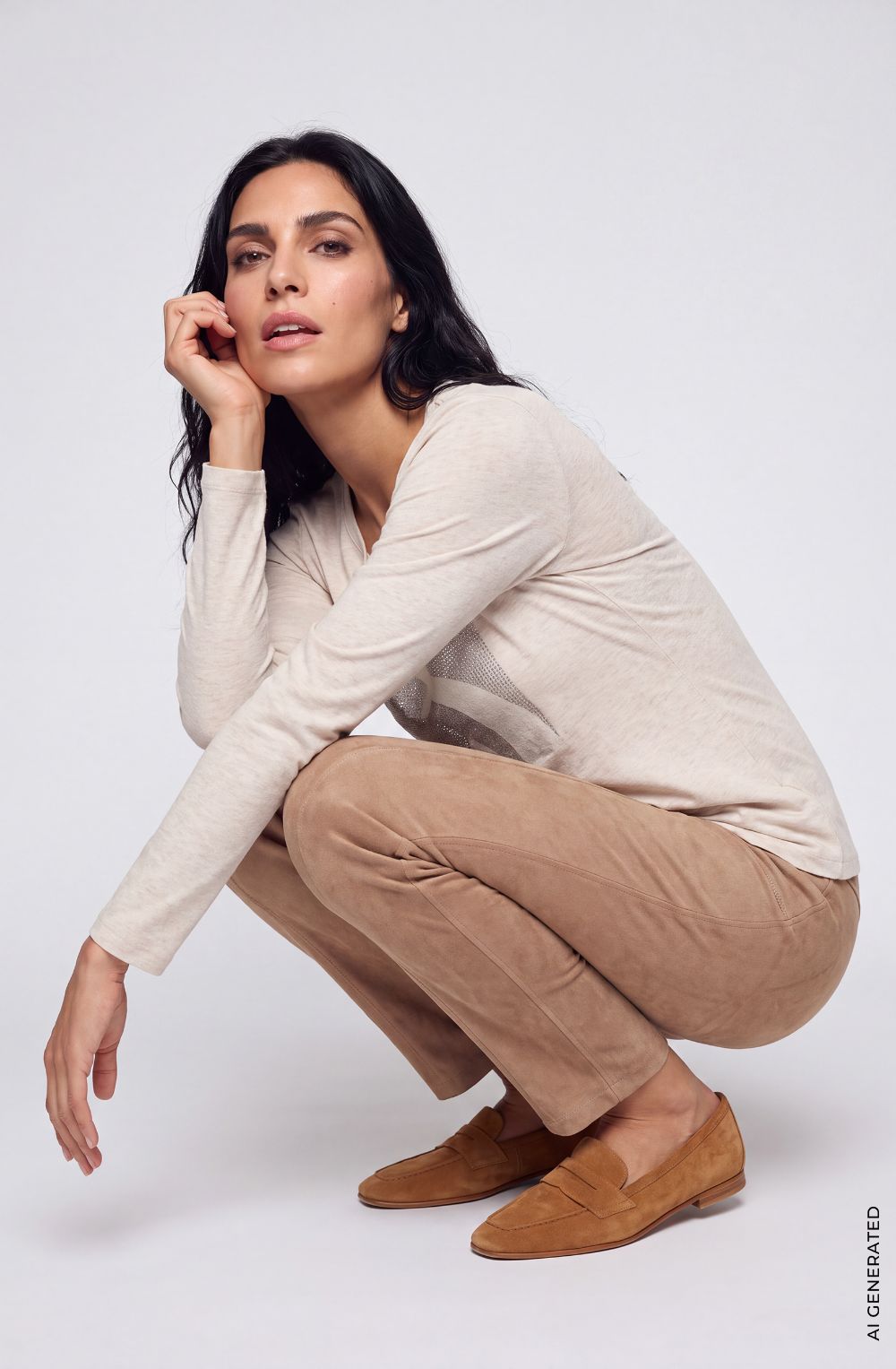 Hazelnut Suede Effect Lisa Straight Trousers