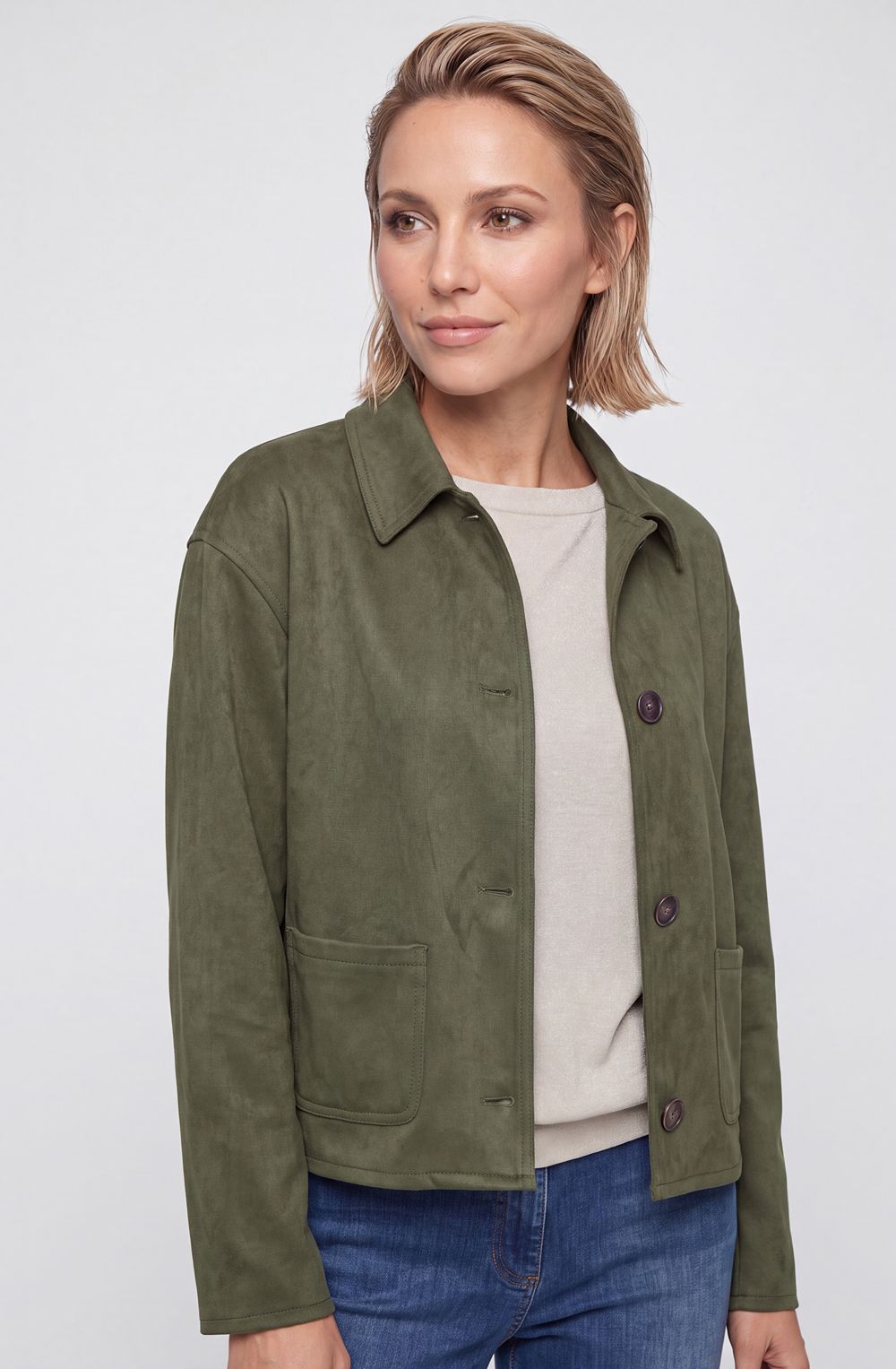 Olive Green Faux Suede Jacket