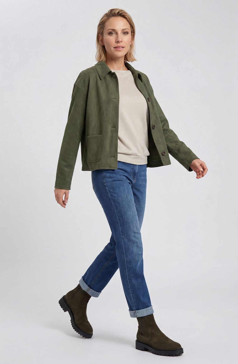 Olive Green Faux Suede Jacket