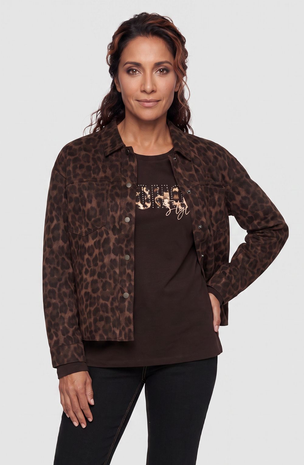 Coffee Bean Animal Print Faux Suede Jacket