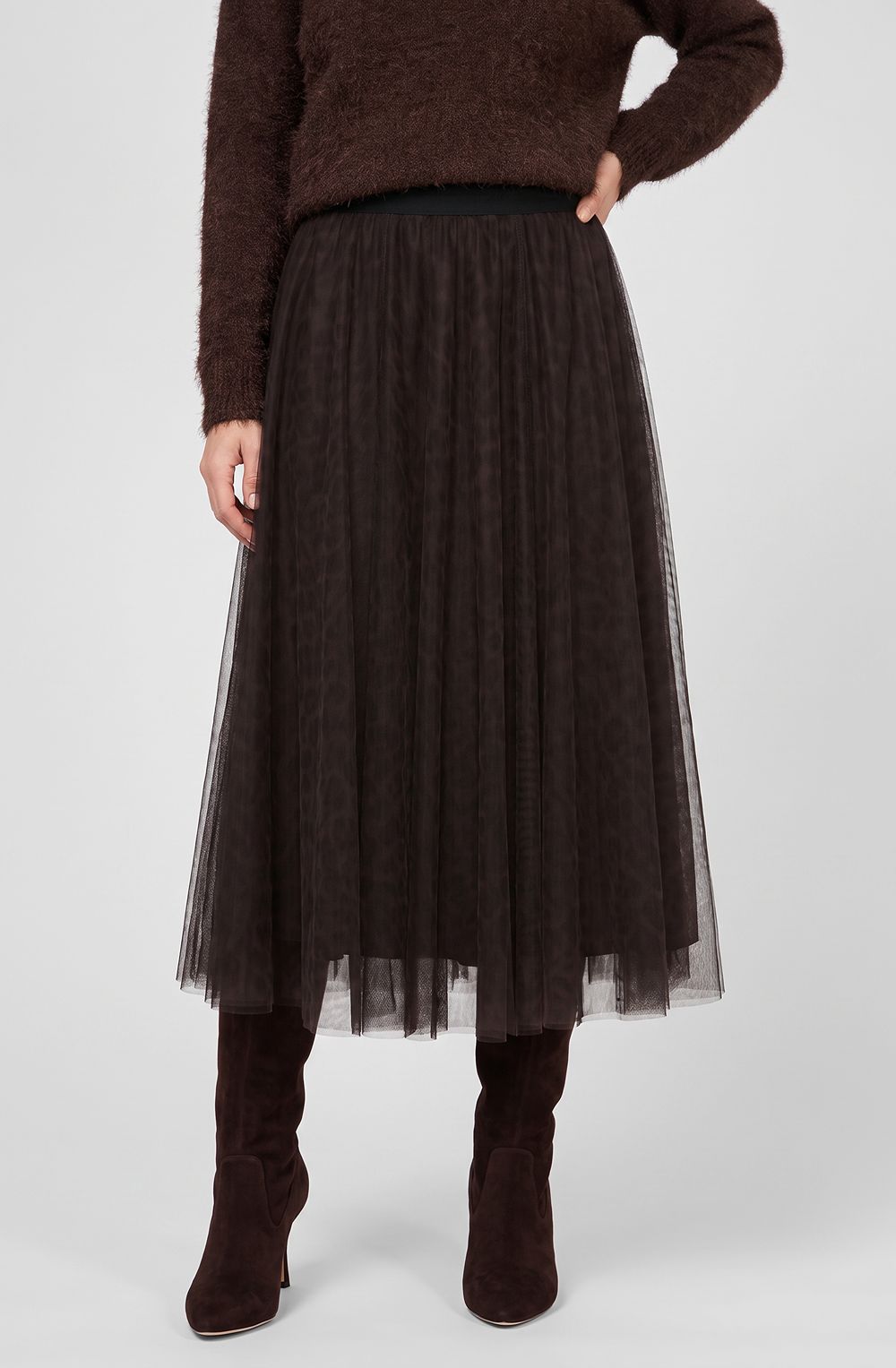 Coffee Bean Animal Print Layered Chiffon Skirt