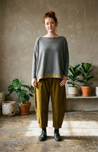 Grigio Bamboo Batwing Jumper with Checked Hem
