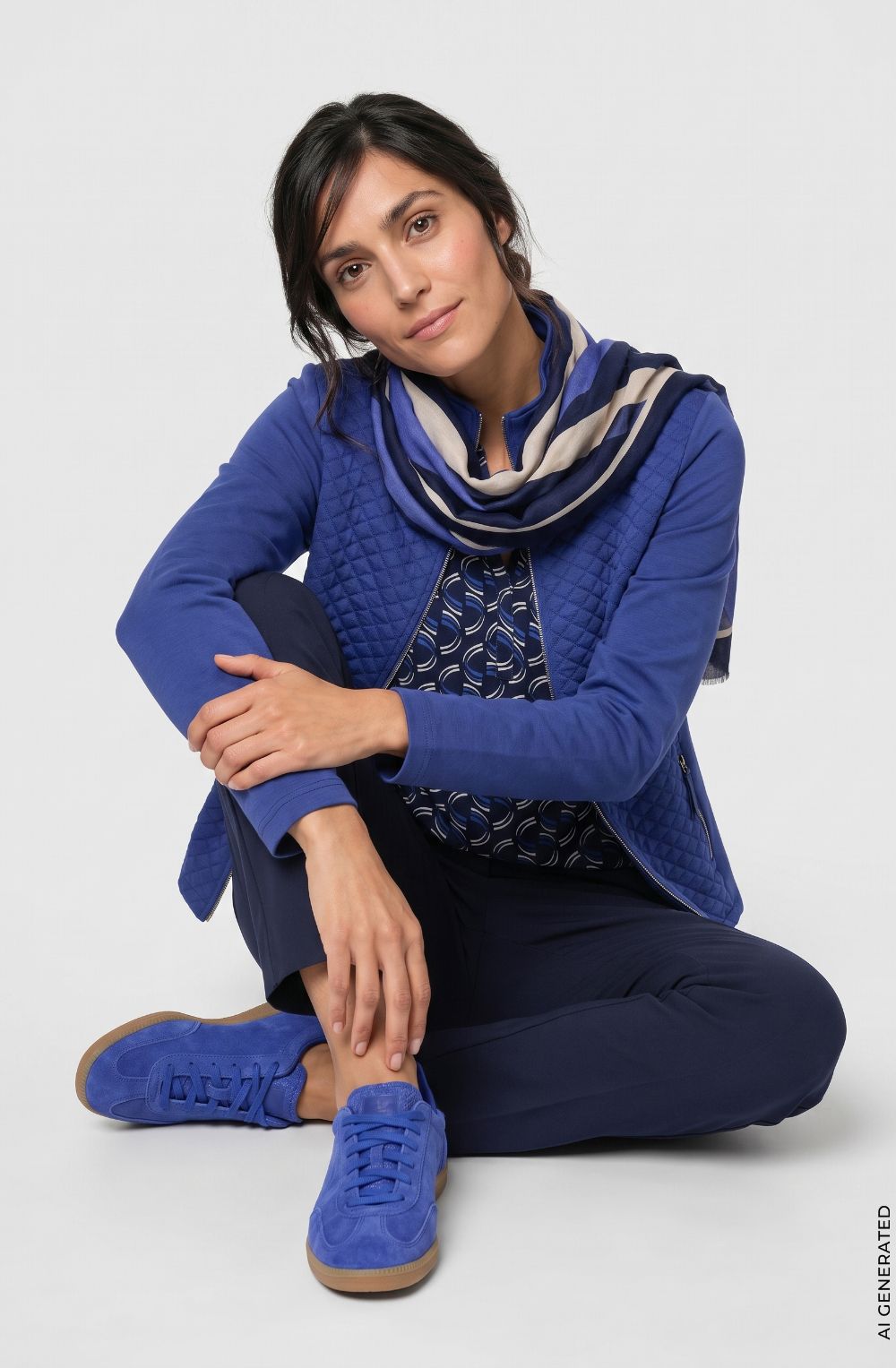 Ink Blue Patterned Frayed Edge Scarf