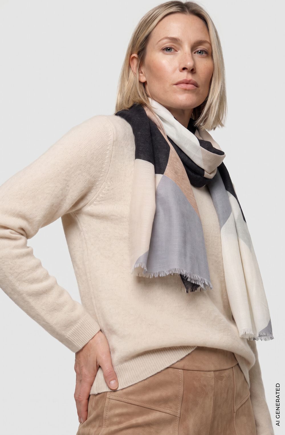 Almond Beige Panneaux Scarf