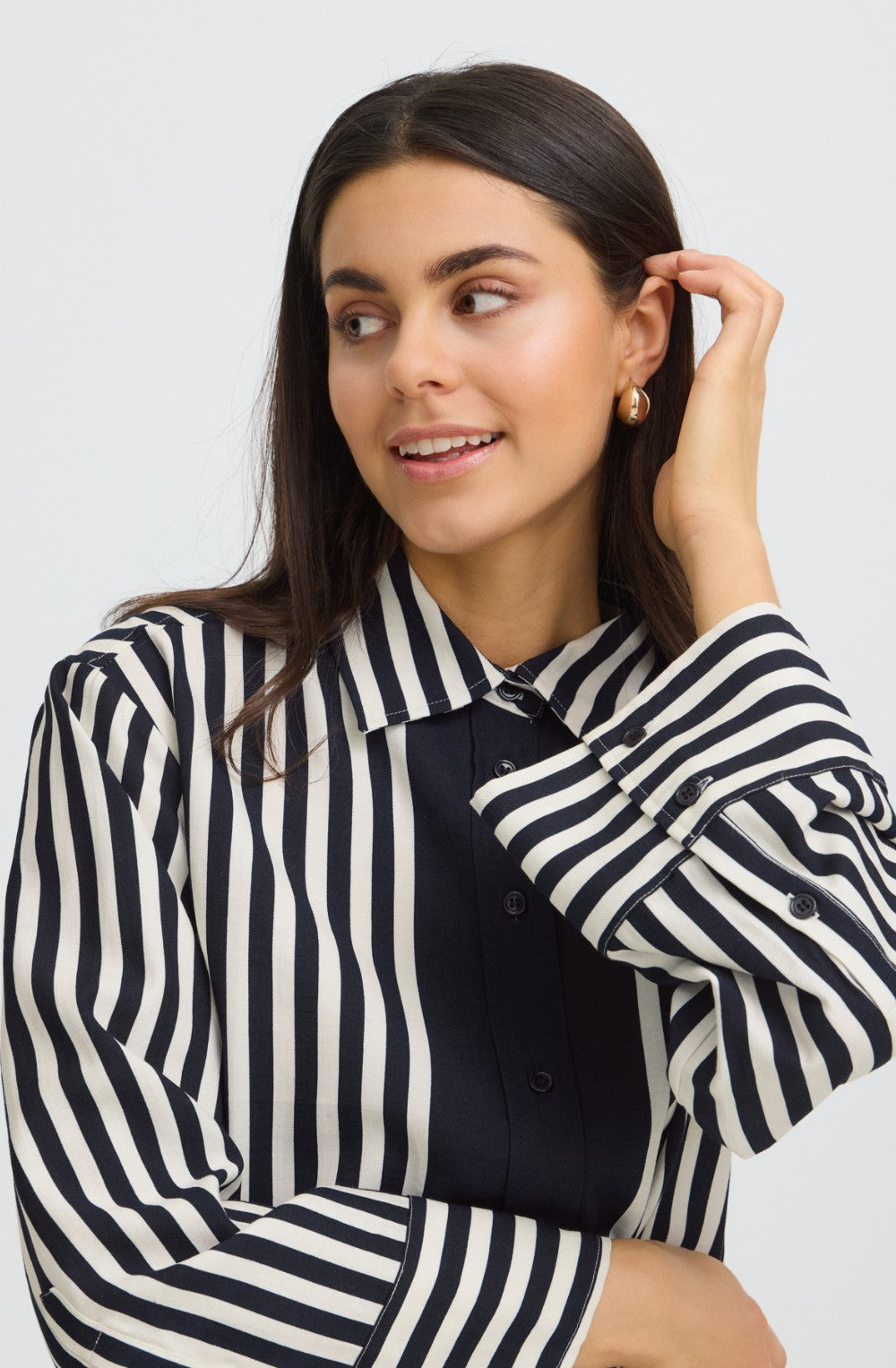 Oversized Navy & White Striped Shirt