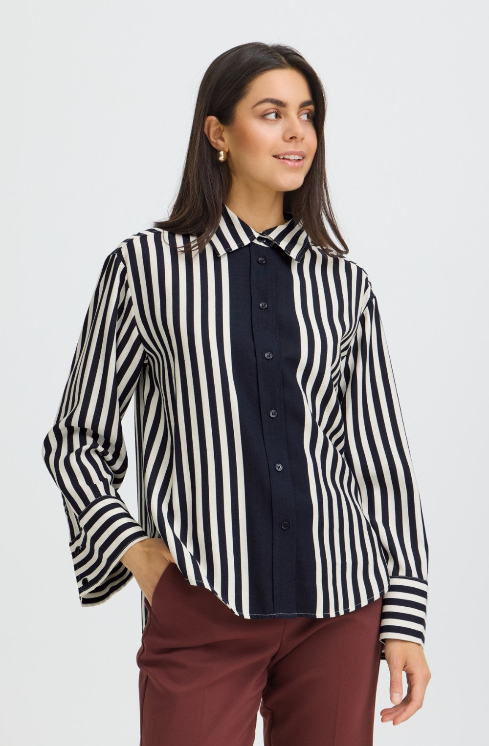 Oversized Navy & White Striped Shirt