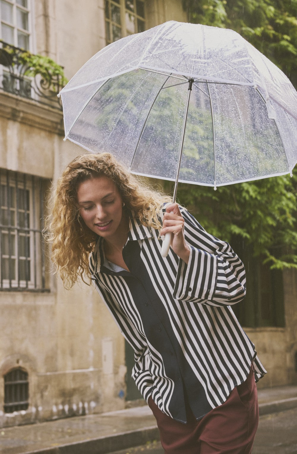 Oversized Navy & White Striped Shirt