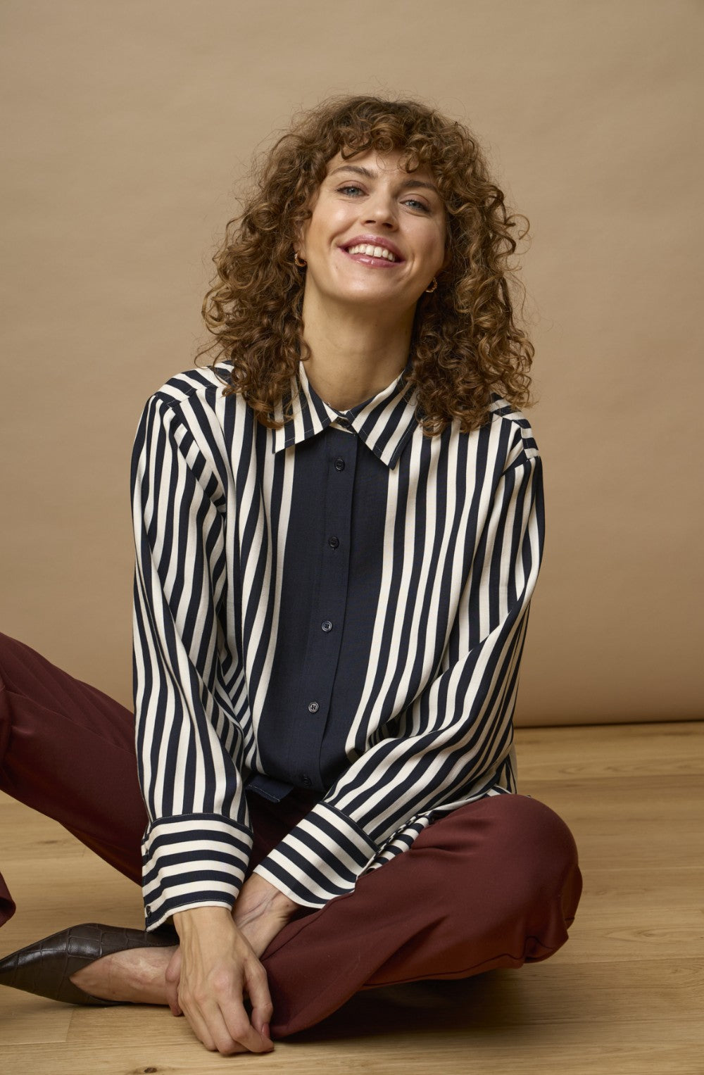 Oversized Navy & White Striped Shirt