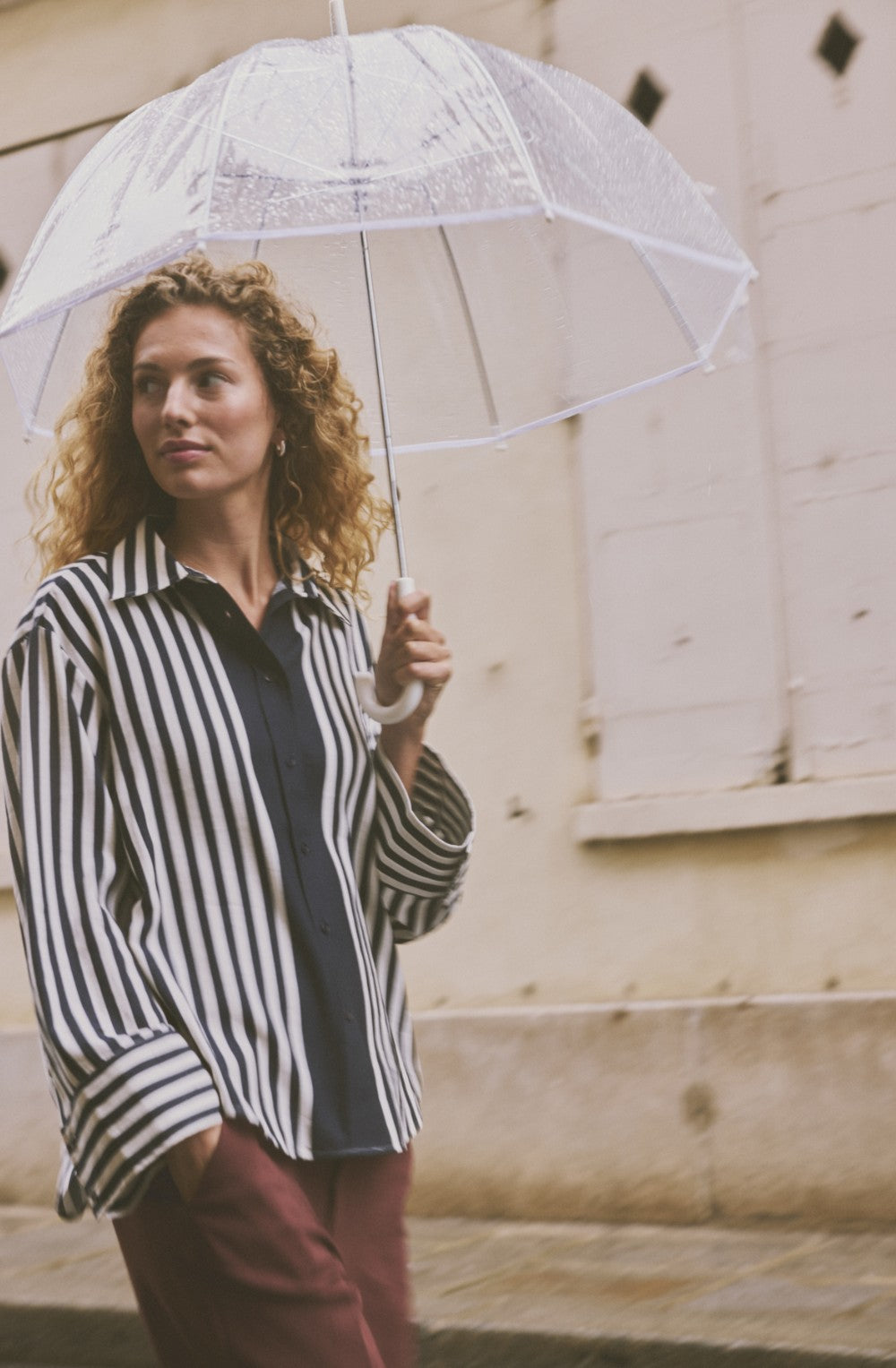 Oversized Navy & White Striped Shirt