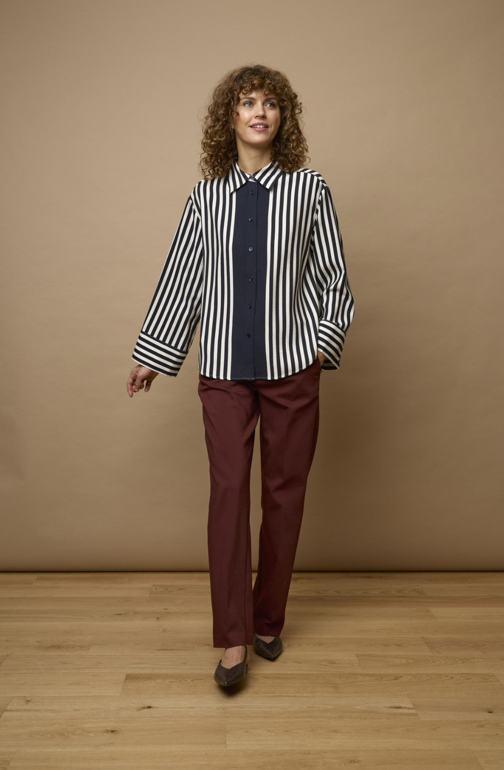 Oversized Navy & White Striped Shirt