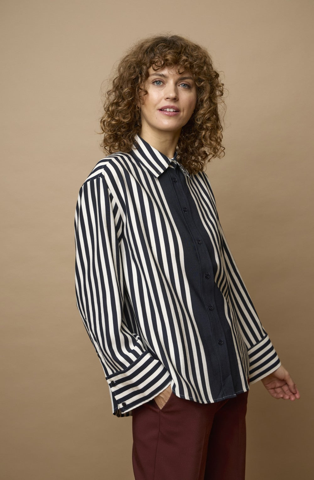 Oversized Navy & White Striped Shirt