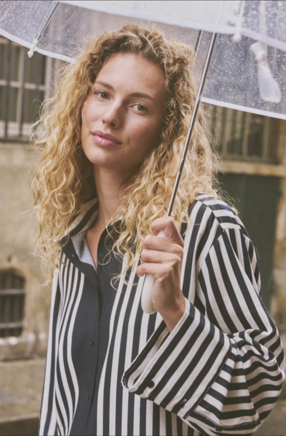 Oversized Navy & White Striped Shirt