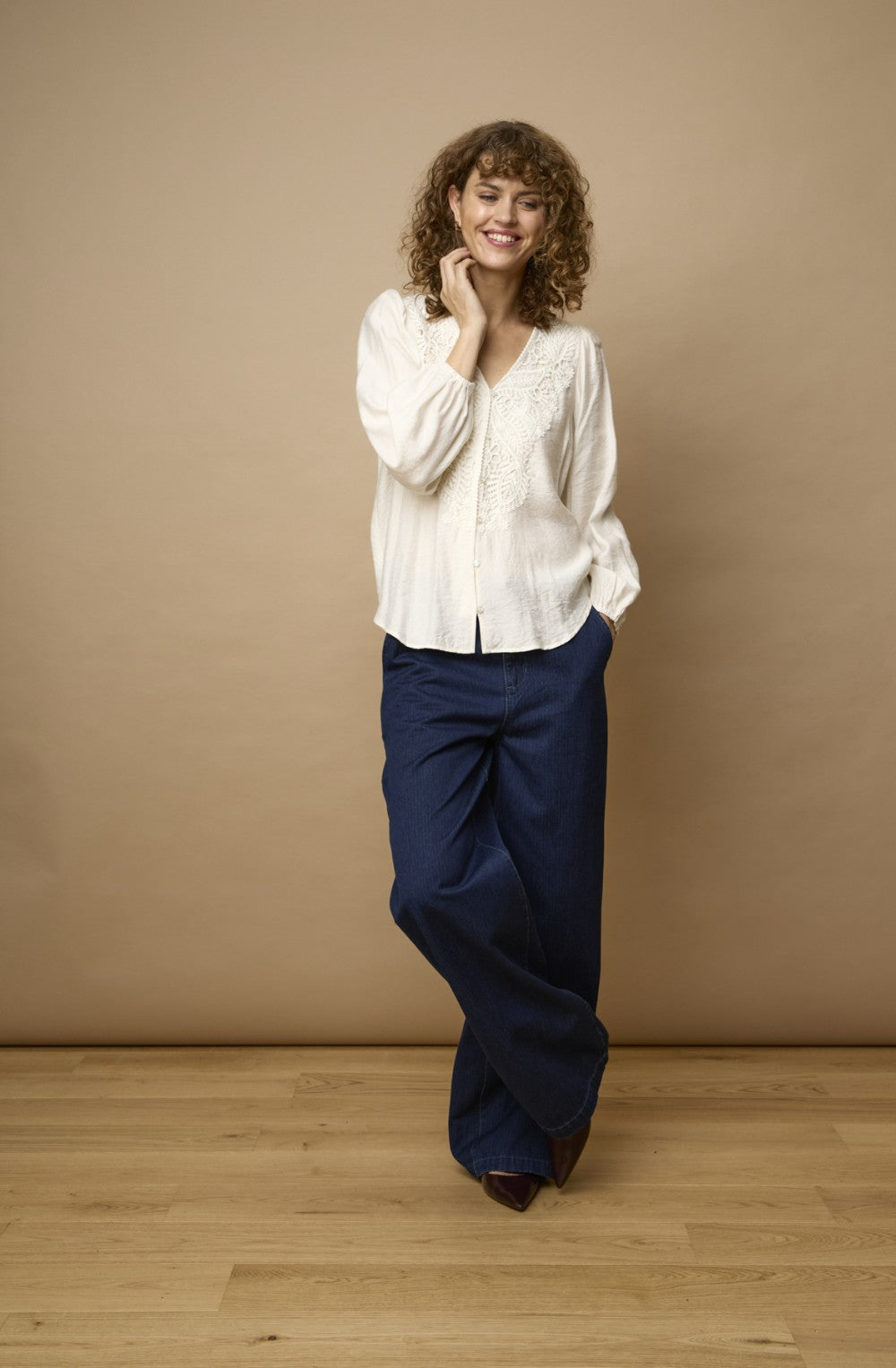 Whisper White Lace Overlay Blondie Blouse