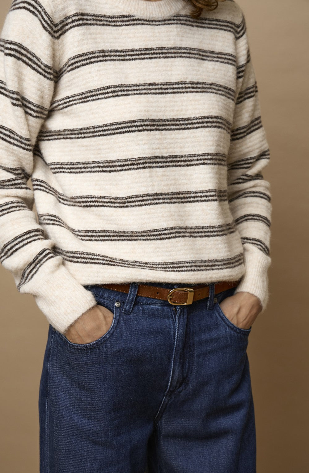 Oatmeal Striped Knit Jumper