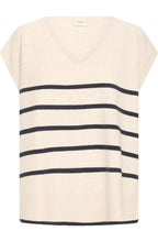 Oatmeal & Navy Striped Fine Knit Slipover