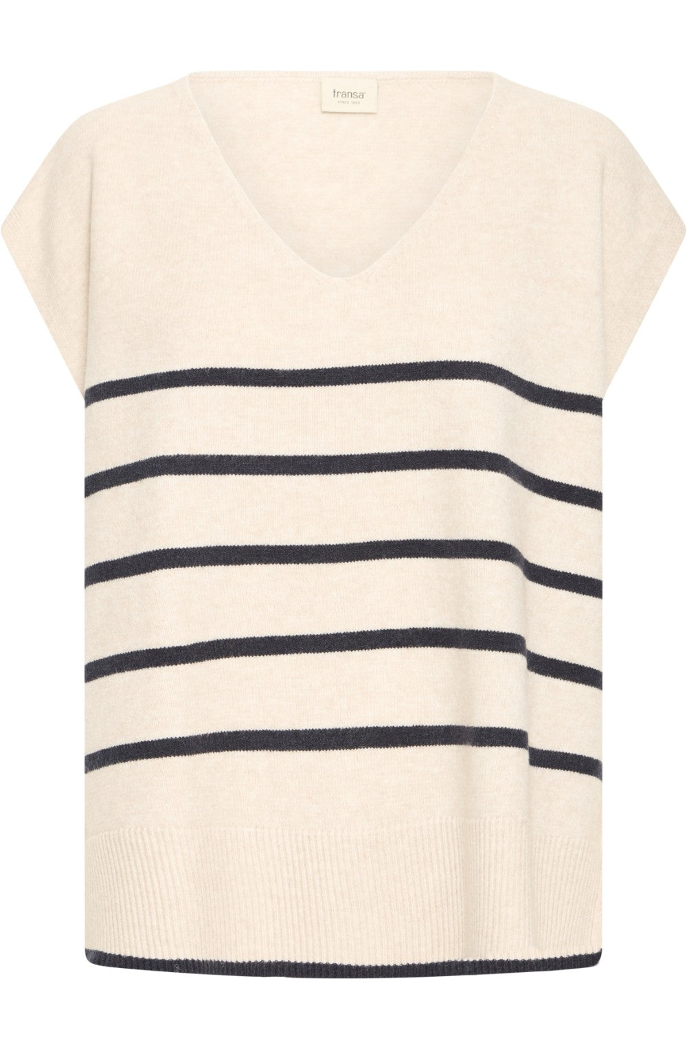 Oatmeal & Navy Striped Fine Knit Slipover