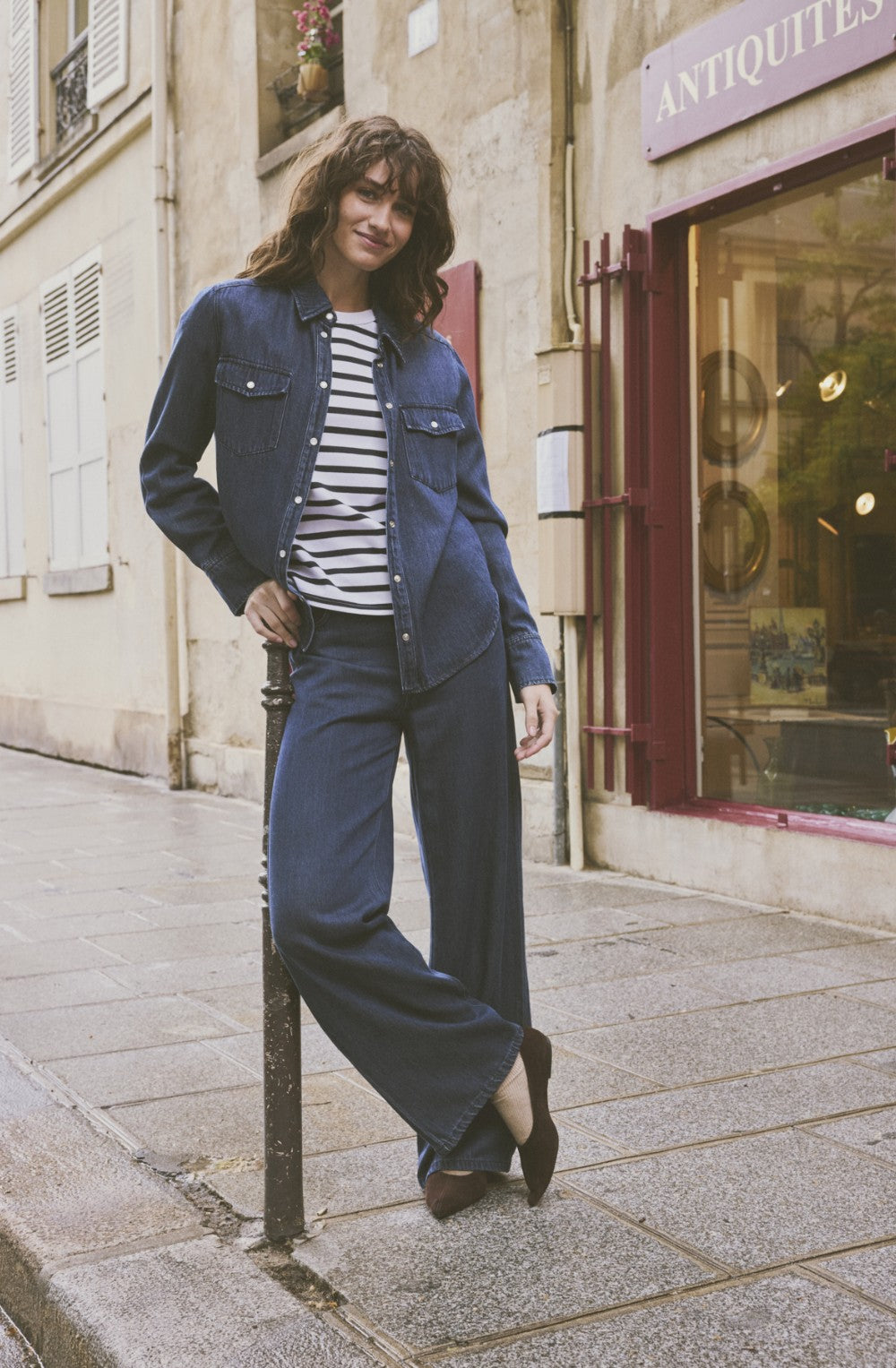 Blue Denim Wide Leg Jeans