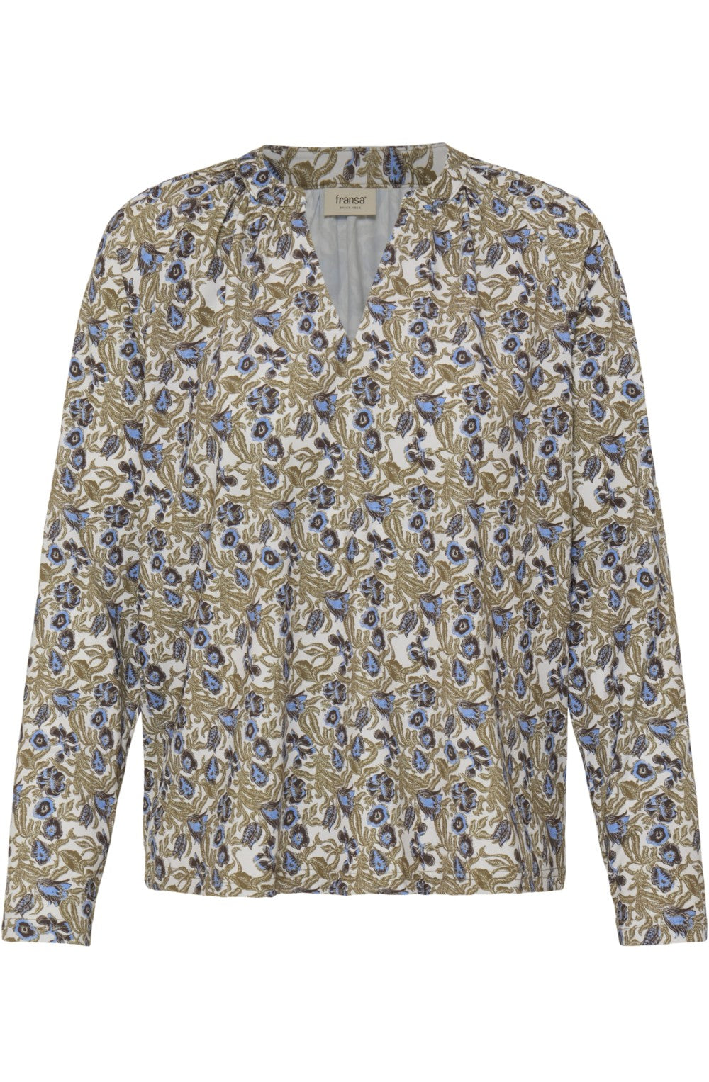 Brown & Blue Floral Print Jersey Blouse