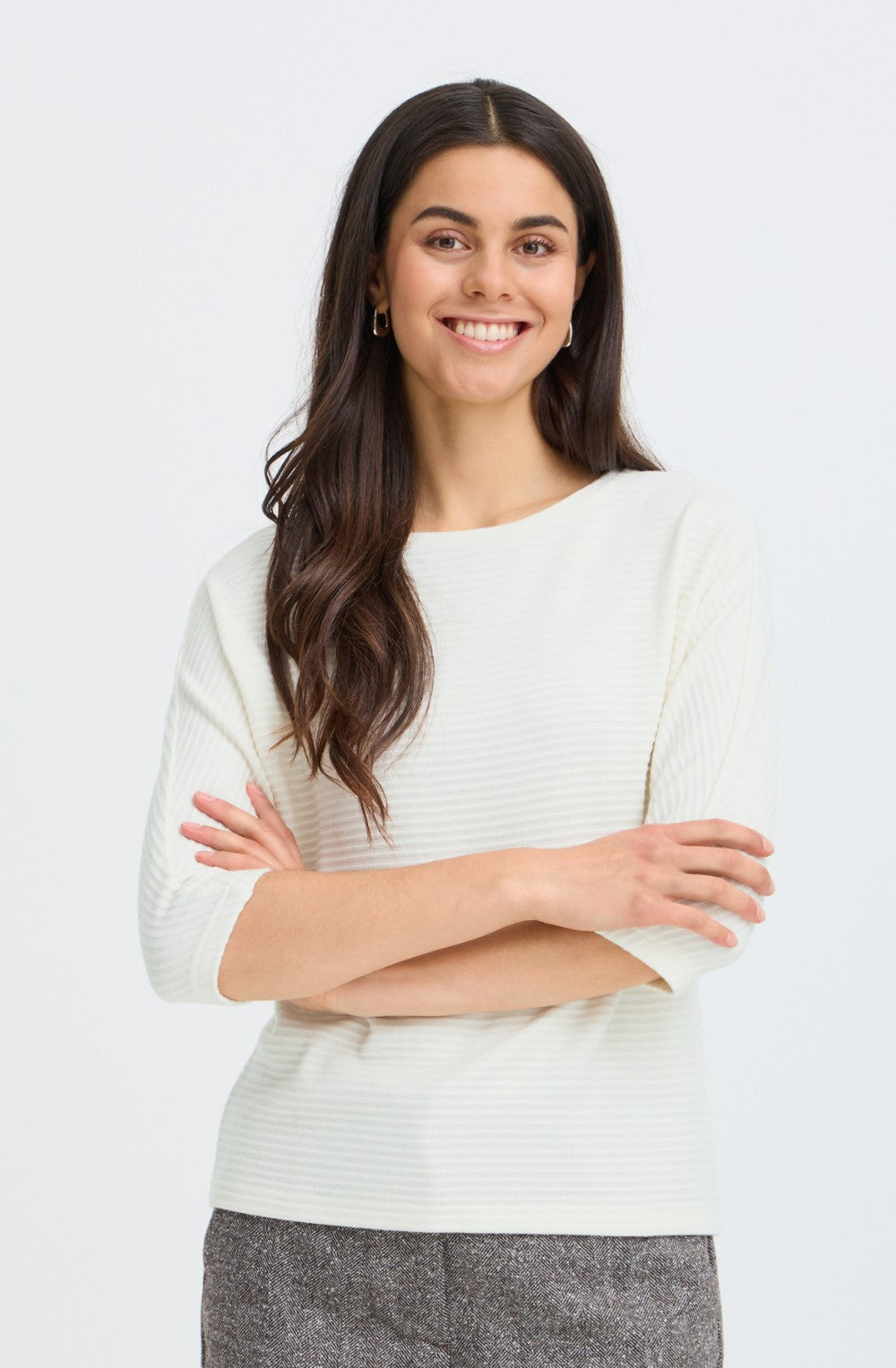 Whisper White Textured Striped Jumper
